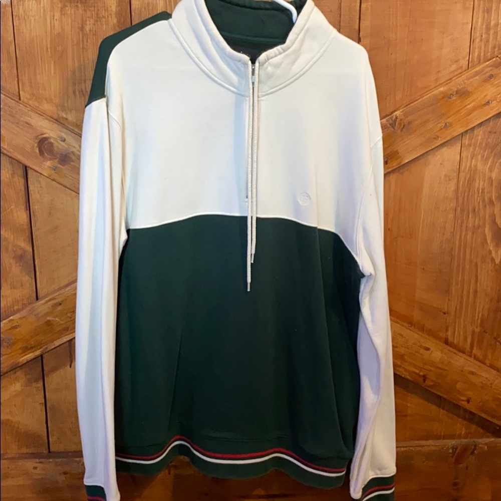 Stussy green and white half zip up crew neck